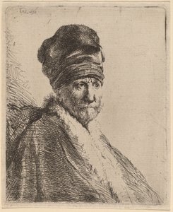 Yüksek Şapkalı Adam Büstü, Dörtte Üç Sağ (Sanatçının Babası mı?) by Rembrandt van Rijn