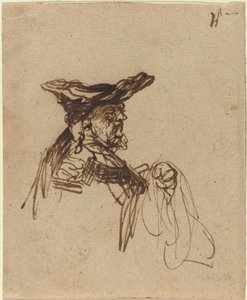 Düz Şapkalı Yaşlı Bir Adamın Büstü by Rembrandt van Rijn