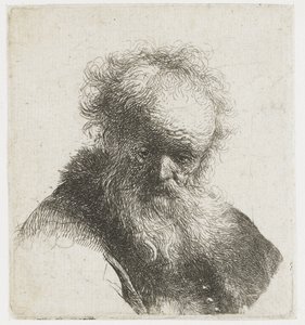 Akan sakallı ve beyaz kollu yaşlı bir adamın büstü by Rembrandt van Rijn