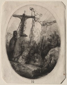 İki Hırsız Arasında Çarmıha Gerilmiş İsa: Oval Bir Plaka, c. 1641. by Rembrandt van Rijn