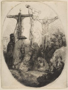 İki Hırsız Arasında Çarmıha Gerilmiş İsa, oval plaka, yakl. 1641. by Rembrandt van Rijn
