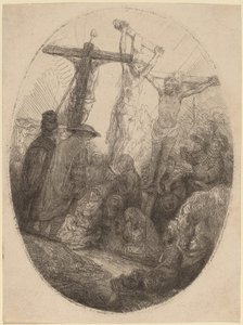 İki Hırsız Arasında Çarmıha Gerilen İsa: Oval Bir Plaka by Rembrandt van Rijn