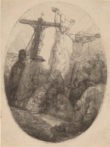 İki Hırsız Arasında Çarmıha Gerilmiş İsa: Bir Oval Plaka, c. 1641. by Rembrandt van Rijn