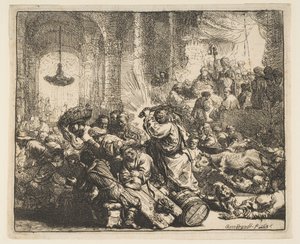 İsa, Para Değiştirenleri Tapınaktan Sürerken, 1635. by Rembrandt van Rijn