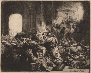 Mesih, Para Değiştiricileri Tapınaktan Sürerken by Rembrandt van Rijn