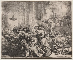 Mesih, Para Değiştiricileri Tapınaktan Sürerken by Rembrandt van Rijn