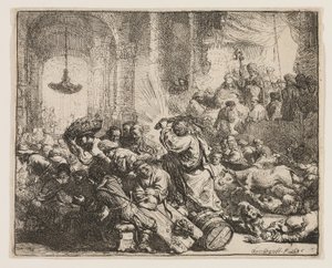 Mesih, Para Değiştiricileri Tapınaktan Sürerken by Rembrandt van Rijn