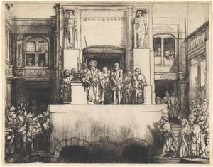 İnsanlara Sunulan Mesih: Dikdörtgen Plaka by Rembrandt van Rijn