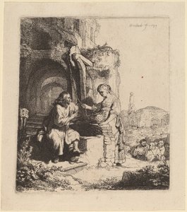Harabeler Arasında İsa ve Samiriyeli Kadın by Rembrandt van Rijn