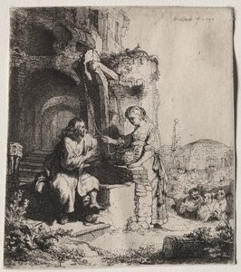 Harabeler Arasında İsa ve Samiriyeli Kadın by Rembrandt van Rijn