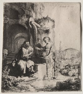 İsa ve Harabeler Arasında Samiriyeli Kadın, 1634. by Rembrandt van Rijn