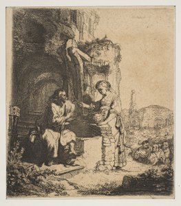 Harabeler Arasında İsa ve Samiriyeli Kadın. by Rembrandt van Rijn