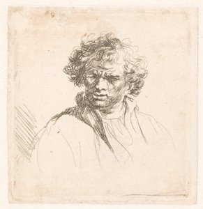 Ağzı bozuk kıvırcık kafalı adam by Rembrandt van Rijn
