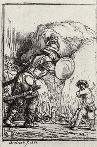 David ve Goliath. Menasseh ben İsrail tarafından Piedra gloriosa için illüstrasyon by Rembrandt van Rijn