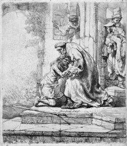 Müsrif oğlunun eve dönüşü by Rembrandt van Rijn