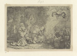Angel, Tobias ve ailesini terk eder. Recueil de quatre-vingt-cinq orijinalleri estampes (seri başlığı) by Rembrandt van Rijn