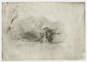 Ağaçlar arasında çiftlik evi Manzaralı ağaç yığını by Rembrandt van Rijn