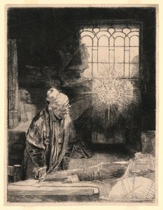 Faus Çalışmasında, Sihirli Diski İzlerken by Rembrandt van Rijn