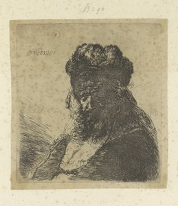 Yüksek kürk şapkalı ve gözleri kapalı sakallı yaşlı adam Recueil de quatre-vingt-cinq orijinalleri estampes (seri başlığı) by Rembrandt van Rijn