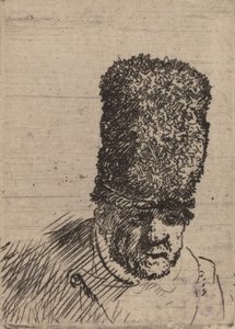 Yüksek Kürk Şapkalı Yaşlı Bir Adamın Başkanı. by Rembrandt van Rijn