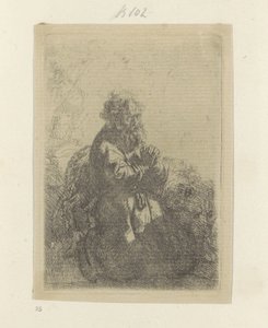 Hieronymus dua ederek diz çökmüş, aşağı bakıyor Recueil de quatre-vingt-cinq estampes orijinalleri (dizi başlığı) by Rembrandt van Rijn