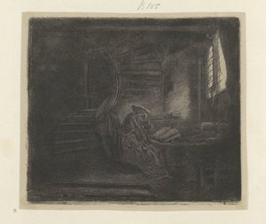 Hieronymus in een donker studeervertrek Seksen beş orijinal baskının toplanması (seri başlığı) by Rembrandt van Rijn