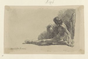 Uzatılmış bir bacak ile yerde oturan genç adam Recueil de quatre-vingt-cinq orijinalleri estampes (seri başlığı) by Rembrandt van Rijn