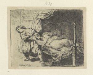 Jozef en de vrouw van Potifar Seksen beş orijinal baskının toplanması (seri başlığı) by Rembrandt van Rijn