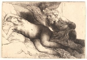 Jüpiter ve Antiope: daha büyük levha by Rembrandt van Rijn