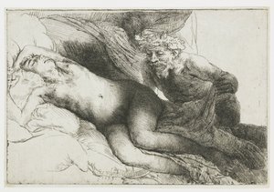 Jüpiter ve Antiope: daha büyük levha by Rembrandt van Rijn