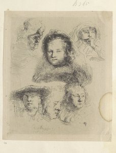 Kopstudies van Saskia en anderen Seksen beş orijinal baskının toplanması (seri başlığı) by Rembrandt van Rijn
