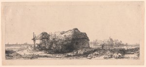 Kulübeler ve Saman Ahırı ile Manzara: Dikdörtgen by Rembrandt van Rijn