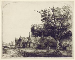Bir Yolun Yanında Üçgen Kulübeler ile Manzara, 1650 (kağıt üzerinde gravür ve kuru nokta) by Rembrandt van Rijn