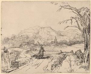 Sporcu ve Köpek ile Manzara by Rembrandt van Rijn