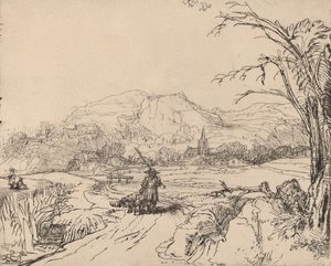Sporcu ve Köpekli Manzara, c. 1653. by Rembrandt van Rijn