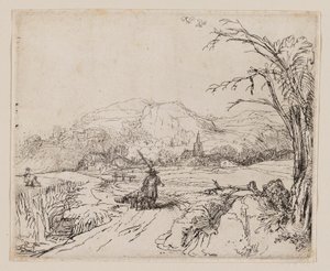 Sporcu ve Köpeklerle Manzara by Rembrandt van Rijn