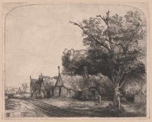 Bir Yolun Yanında Üç Üçgen Kulübe ile Peyzaj by Rembrandt van Rijn