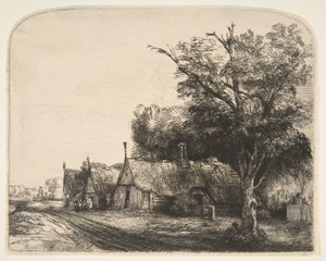 Bir Yolun Yanında Üç Üçgen Kulübe ile Manzara, 1650. by Rembrandt van Rijn