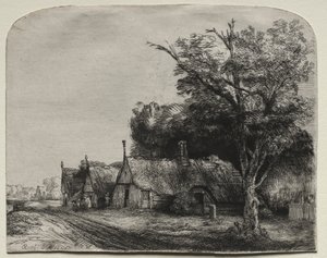 Bir Yolun Yanında Üç Köşeli Kulübe ile Manzara by Rembrandt van Rijn