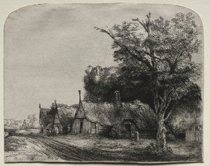 Bir Yolun Yanında Üç Üçgen Kulübe ile Manzara, 1650. by Rembrandt van Rijn