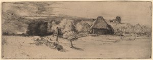 Ağaçlar, Çiftlik Binaları ve Kule ile Manzara by Rembrandt van Rijn