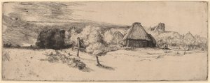 Ağaçlar, Çiftlik Binaları ve Kule ile Peyzaj, c. 1651. by Rembrandt van Rijn