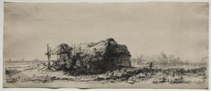 Bir Kulübe ve Saman Ahırı ile Manzara: Dikdörtgen by Rembrandt van Rijn