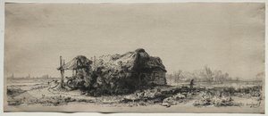 Bir Kulübe ve Saman Ahırı ile Manzara: Oblong, 1641. by Rembrandt van Rijn