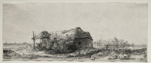Bir Kulübe ve Saman Ahırı ile Manzara: Oblong, 1641. by Rembrandt van Rijn