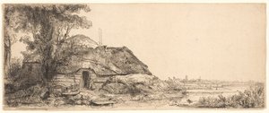 Bir Kulübe ve Büyük Bir Ağaç ile Manzara by Rembrandt van Rijn
