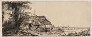 Bir Kulübe ve Büyük Bir Ağaç ile Manzara by Rembrandt van Rijn