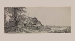 Bir Kulübe ve Büyük Bir Ağaç ile Manzara by Rembrandt van Rijn