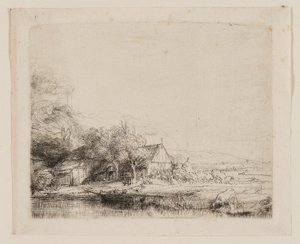 Bir İnek İçerken Manzara by Rembrandt van Rijn