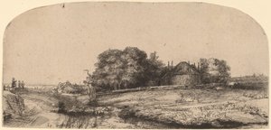 Saman Ahırı ve Koyun Sürüsü ile Manzara by Rembrandt van Rijn
